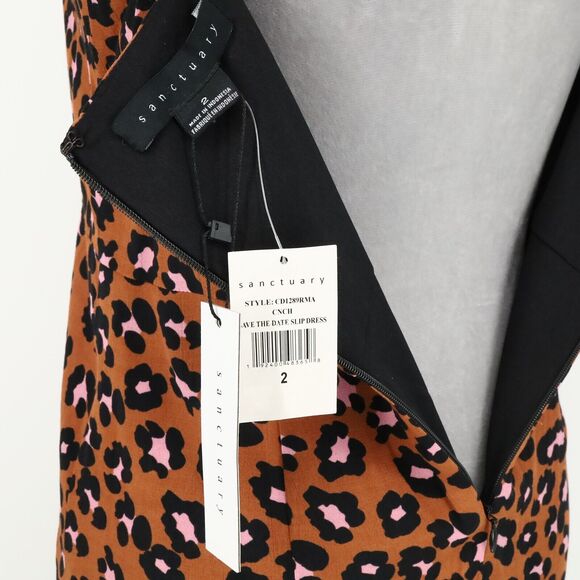 Sanctuary Slip Dress Womens 2 Brown Pink Animal Print Lined Mob Wife Resort New - Picture 15 of 16